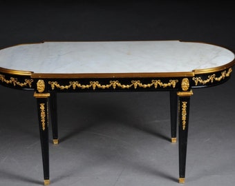 Designer Couch Table in Louis XVI Black, White Marble