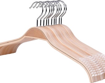 Lightweight Non Slip Wooden Hangers - 10 Pack Heavy Duty Wood Coat Hangers  with Soft Stripes for Camisole, Jacket, Dress Clothes, Sweater, Natural  Finish 