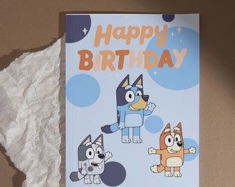 Blue Dog Birthday Card, 5”x7” FOLDED OR FLAT Card, Printable, Instant Download