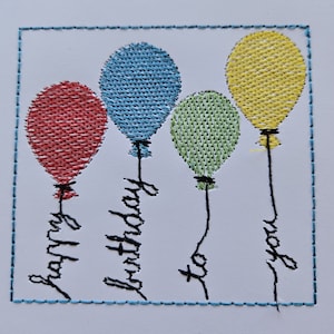 BDT Happy Birthday Balloons - A machine embroidery design digitised for cardstock.  A machine embroidery design in 3 sizes and 7 formats
