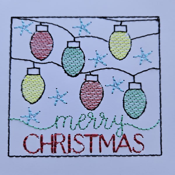 BDT Christmas Hanging Lights - machine embroidery digitised especially for cardstock A design in 3 sizes and 7 formats.