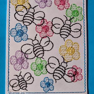 Busy Bees, un motif de broderie fantaisiste, numérisé spécifiquement pour le papier cartonné, les cartes de voeux, etc. En 3 tailles et 7 formats.
