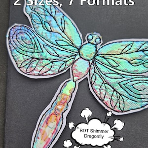 Shimmer Dragonfly: een bijzonder eenvoudig ontwerp. Kan worden gestikt met of zonder mylar (of cellofaan). Voor karton, in 2 maten, 7 formaten.