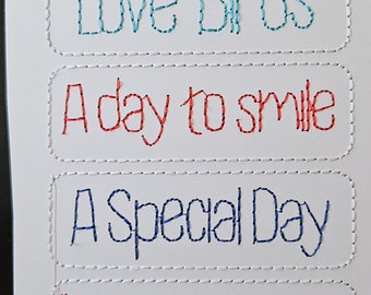 ESPECIAL: un conjunto de juegos de palabras: un archivo de bordado a máquina específicamente para cartulina, para tarjetas, etiquetas de regalo, proyectos de álbumes de recortes, tarjetas de felicitación.