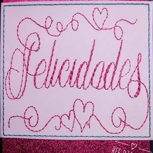 Flourish Felicidades - Ein Stickdesign speziell für den Cardstock. Verfügbar in 3 Größen und 7 Formaten. Karten, Geschenkanhänger, Grußkarten.