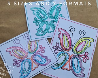 BDT Boho Butterfly - A machine embroidery specifically for cardstock A machine embroidery design in 3 sizes each in  7 formats.