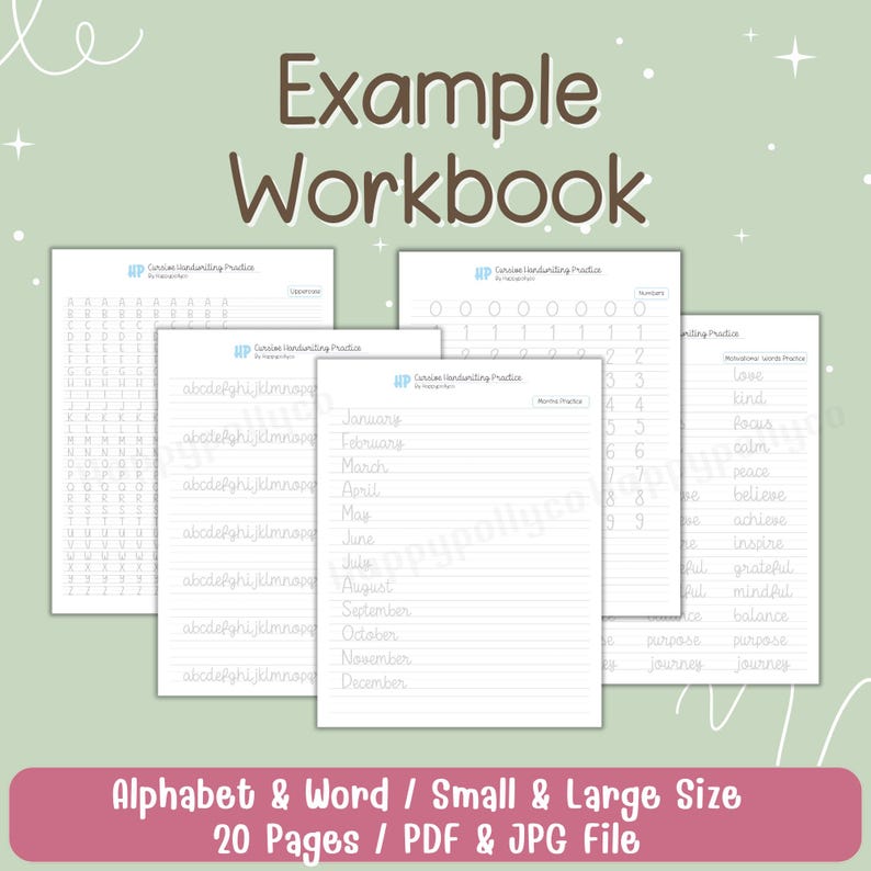 Cursive Handwriting Practice Workbook Printable, Kids Cursive Writing ...
