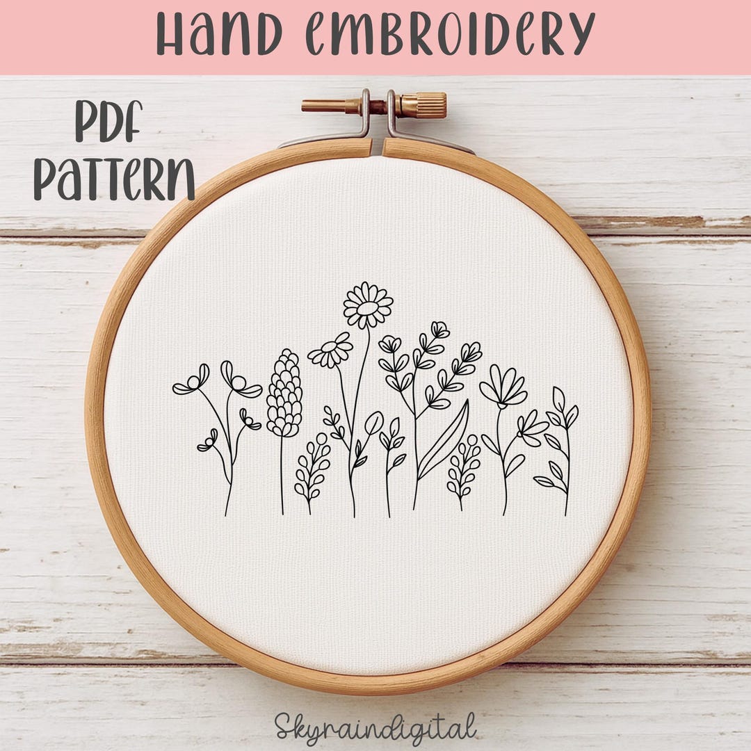 Wildflower Hand Embroidery Pattern PDF | Floral Embroidery Design for ...