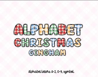 Christmas Gingham Alphabet Letters PNG Set | 4 Color Plaid | Christmas Clipart | Doodle  Sublimation