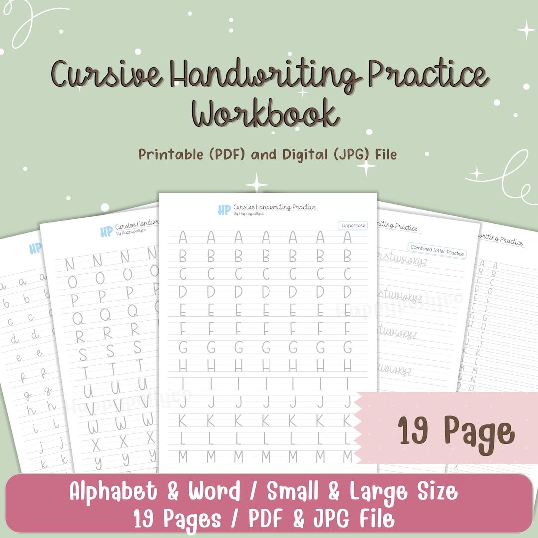 Cursive Handwriting Practice Workbook Printable, Kids Cursive Writing ...