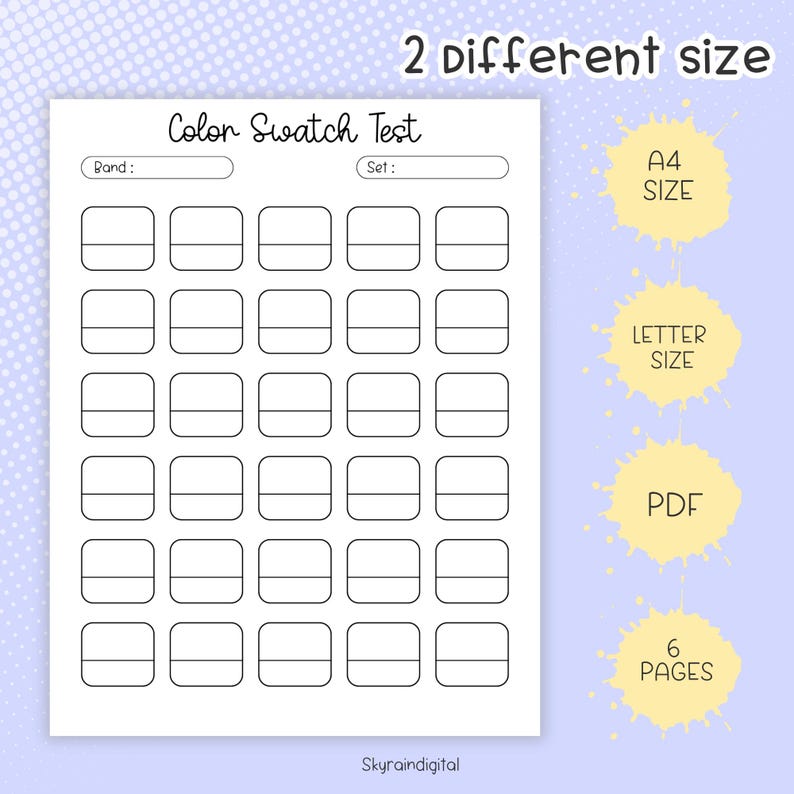 Color Swatch Chart Printable: Palette Organizer for Procreate, Markers ...