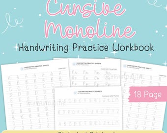 Cursive Handwriting Practice Workbook: Monoline Script (PDF & JPG)