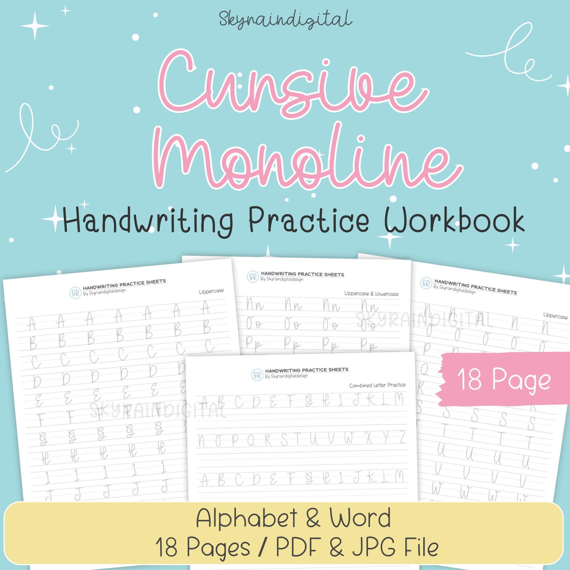 Cursive Handwriting Practice Workbook: Monoline Script (PDF & JPG) - Etsy