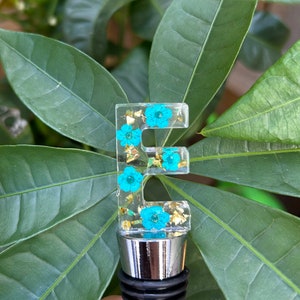 E initial with Teal Flowers and Gold Foil