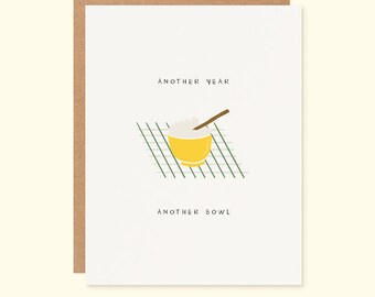 Rice Bowl Birthday Card: Handmade Illustration, Asian Food Pun