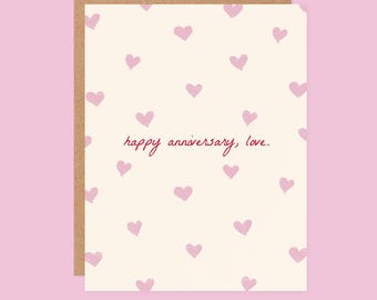 Handmade Anniversary Card: Pink Hearts, Minimalist Love Card