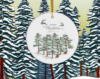 Personalized Christmas Ornament Ceramic, Merry Christmas and Happy New Year choose your real tree