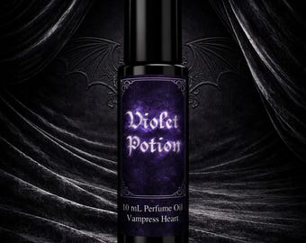 Violet Potion Perfume Oil – Gothic Violet & Blueberry Vanilla Scent – Witchy Rollerball Fragrance – Dark Feminine Unisex Oil