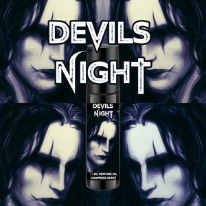 DEVILS NIGHT Rollerball Perfume Oil with Vanilla Musk, Leather, Gunpowder, Smoke, Cedar Wood, Cherry Tobacco, Mandarin Gothic Perfume Oil