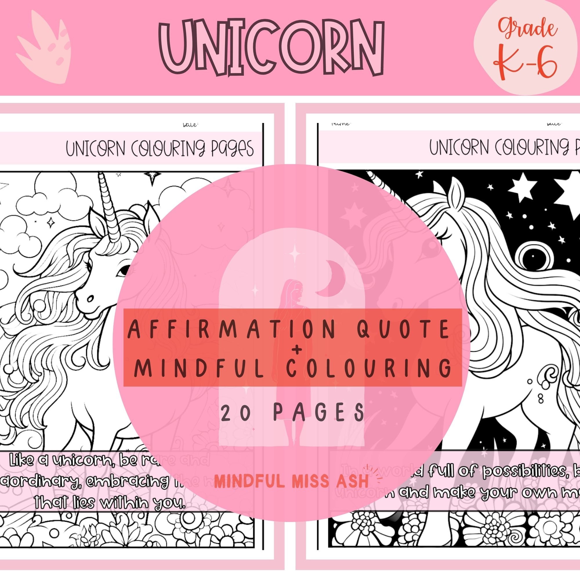 Unicorn Mindful Colouring Pages X 20 With Positive Affirmations for ...