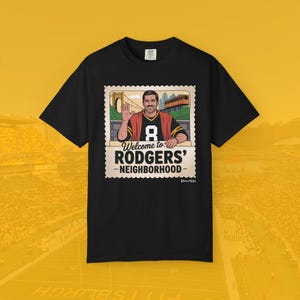 T-shirt Rodgers' Neighbourhood | Maillot de football Pittsburgh | T-shirt Rodgers QB | Équipement de fan de football | T-shirt de hayon | Couleurs Confort