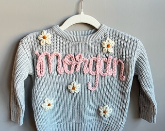 Hand-embroidered baby/toddler sweater, monthly milestone sweater, personalized keepsake