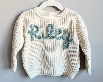 Hand-embroidered baby/toddler sweater, monthly milestone sweater, personalized keepsake