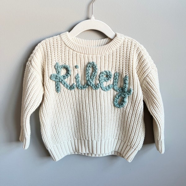 Hand-embroidered baby/toddler sweater, monthly milestone sweater, personalized keepsake