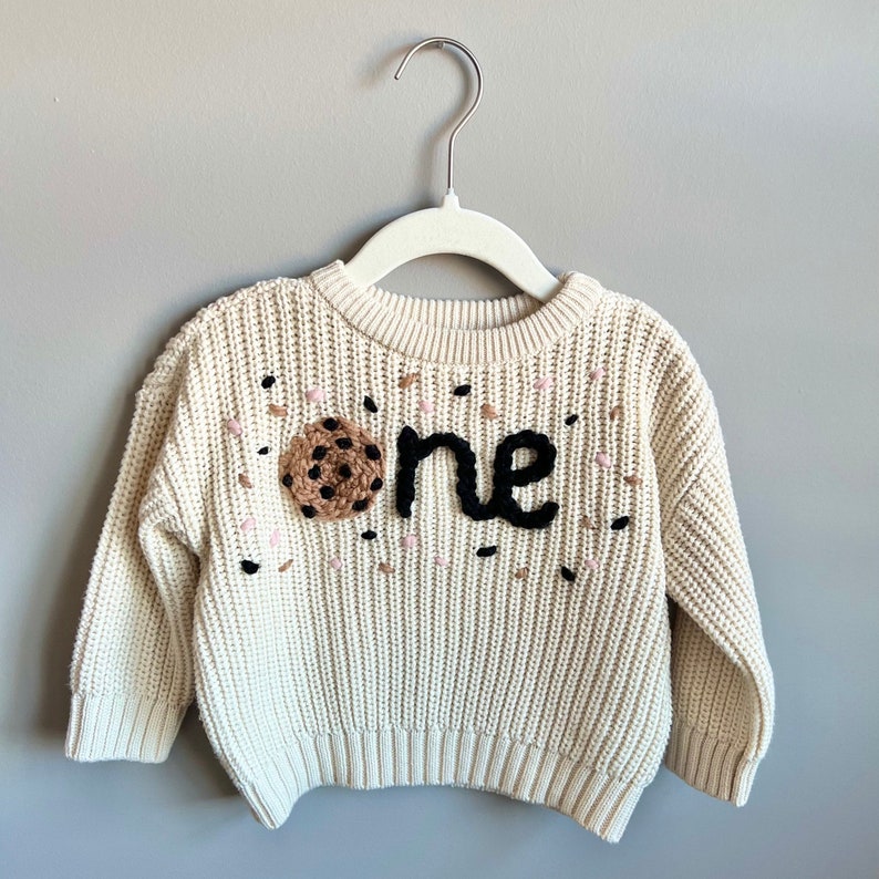 Hand-embroidered baby/toddler First Birthday Sweater, 1st Birthday Keepsake Sweater image 3