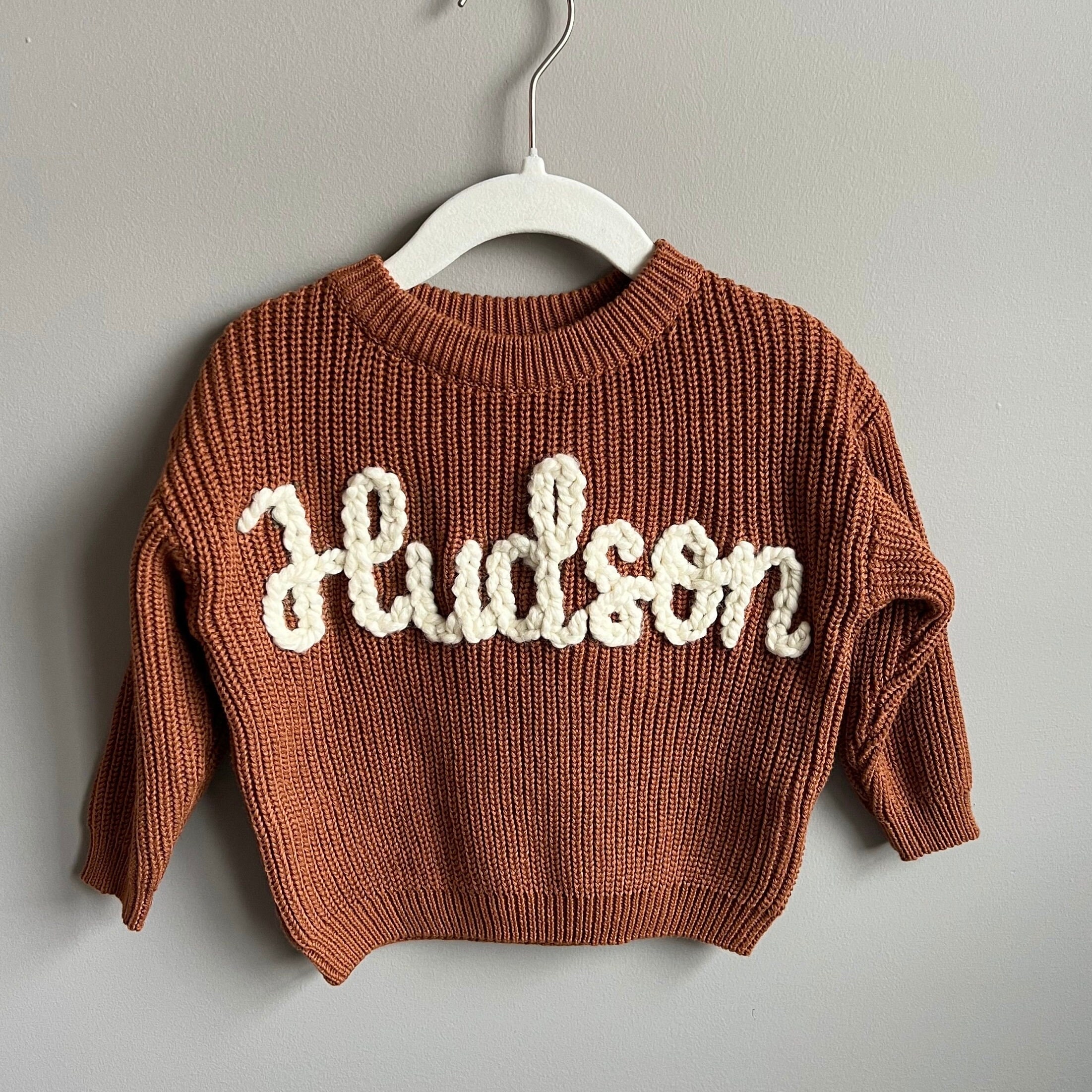 Hand-embroidered baby/toddler sweater, monthly milestone sweater, personalized keepsake
