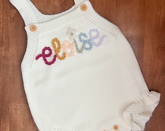Hand-embroidered baby/toddler girl romper, personalized spring/summer outfit