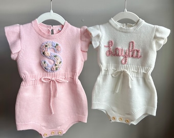 Hand-embroidered baby/toddler girl onesie, personalized spring/summer baby/toddler outfit