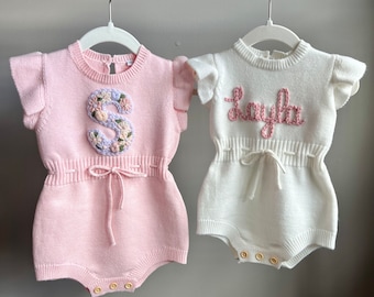 Hand-embroidered baby/toddler girl bodysuit,  personalized spring/summer outfit