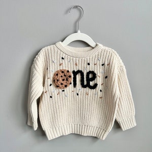 Hand-embroidered baby/toddler First Birthday Sweater, 1st Birthday Keepsake Sweater image 2