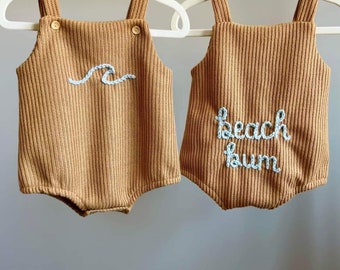 Hand-embroidered baby/toddler onesie, beach bum spring/summer baby outfit 0-3 mo