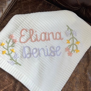 Personalized Name Swaddle Blanket: Customized Hand-Embroidered Knit Baby Blanket, monthly milestone blanket, heirloom keepsake image 10