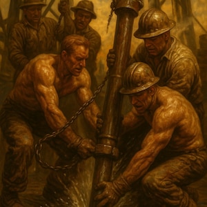 Casing the Hole – Vintage Oilfield Print, Man Cave Wall Art, Industrial Decor, Digital Download