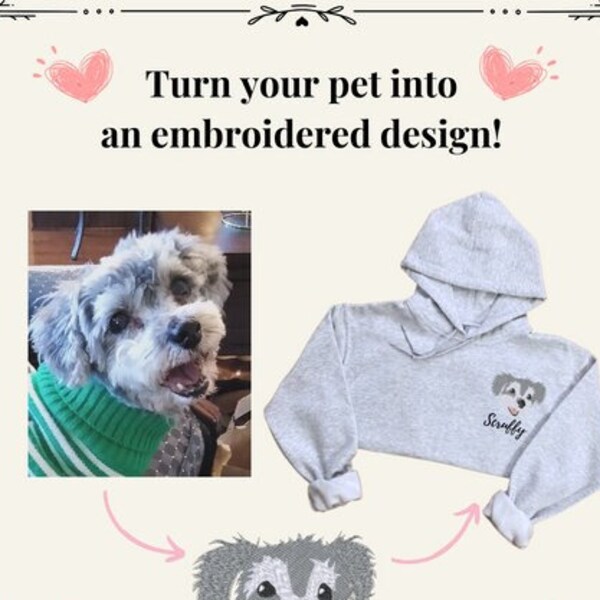 Pet Embroidered Portrait on New Hooded Sweatshirt | Gifts for Pet Parents | Family Presents