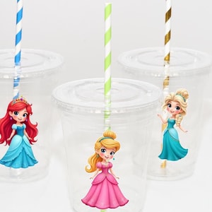 Vasos de cumpleaños de princesas Vasos de fiesta de princesas Cenicienta Ariel Aurora Bella Suministros de cumpleaños Recuerdos de fiesta temática Vasos desechables para fiestas infantiles