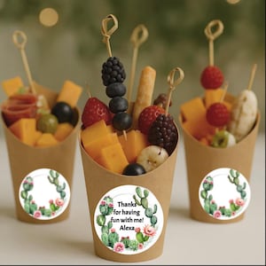 Party Favors Personalized Charcuterie Cups White Round Labels for Weddings Love at First Bite Snack Cups with Custom Labels for Reception