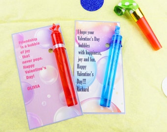 Set of 5 Valentine Bubbles, Bubbles Valentine's Day, Valentine Favor, Bubbles Filled with Wand, Candy free, Happy Valentine, Classroom favor