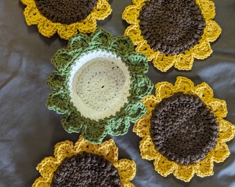 Sunflower coasters with basket