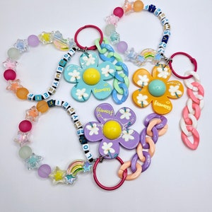 Handcrafted Flower Keychain in multi-color - Love Myself - Daisy Lanyard for Key - Keychain for Kids - Keyring for Backpack