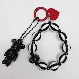 Teddy Bear Keychain with Heart - Bear Keyring - Black and Red - Keyring for Kids - Fluid Teddy Bear - Cute Bear Gift