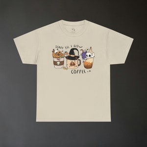 Scary Til I Get Coffee - Unisex Cotton Tee (Halloween, t-shirt, male, female, coffee, coffee lover, spooky)