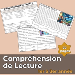Könnte beinhalten: Ein farbenfrohes Arbeitsblatt für das Leseverständnis auf Französisch. Das Arbeitsblatt zeigt eine Drachenillustration und den Text "Le Dragon Gardien". Das Arbeitsblatt ist für Schüler der Klassen 1-3 konzipiert.