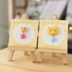 Baby Bread Bear Pin Charms: Handmade Polymer Clay Charm with Dangling Star, Whimsical Cute Accessory