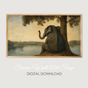 Fantasy TV Art, Elephant, Weird Renaissance Art, Frame TV Art, Samsung Frame TV Art,  Digital Art, Wall Art, Vintage Painting, Vintage Lake