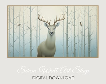 Stag Samsung Frame TV Art, Trees, Snow, Winter Landscape TV Art, Deer in Winter, Forest, Countryside Digital Art, Digital, Samsung Christmas