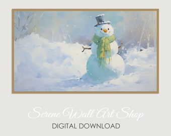 Snowman Samsung Frame TV Art, Trees, Snow, Winter Landscape TV Art, Christmas, Countryside Digital Art, Seasonal Digital, Samsung Christmas